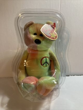 Ty Beanie Baby Peace Bear Born February 1,  1996 With Hang Tag