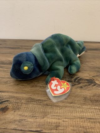 Ty Beanie Baby - Rainbow The Chameleon (dark Blue) (9 Inch) - Mwmts Stuffed Toy