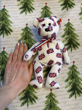 2003 Ty Beanie Babies " Jack " The British Bear W/ Union Jack Flags 8 " Plush Toy