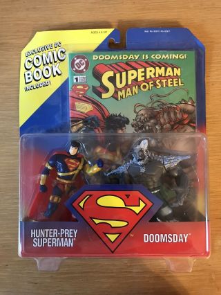 Superman Hunter Prey & Doomsday Action Figures W/ Comic Book Kenner 1995
