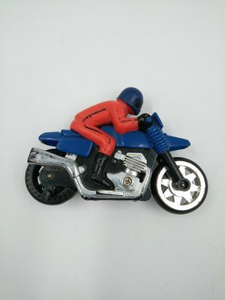 Vintage Kinetic Motorcycle With Rider Toy - Red And Blue