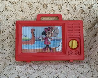 Vintage Ideal Disney Mickey Mouse Plastic Musical Tv Wind Up Carry Toy