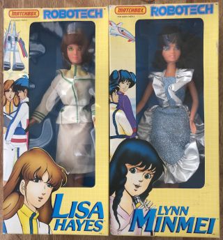 1985 Matchbox Robotech Lisa Hayes & Lynn Minmei Character Dolls Mib One Owner Vg