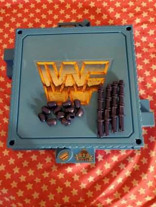 Vintage Hasbro Wwf Blue Wrestling Ring,  No Ropes,  1980s Wrestling Toy Wwe
