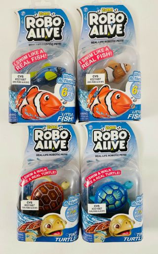 Zuru Robo Alive Complete Set Of Four (2 Tiny Turtles & 2 Little Fish)
