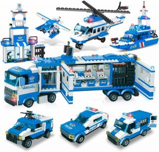 8 In 1 City Police Station Building Blocks Toys Creative Toy For Kids 6,  1039pcs