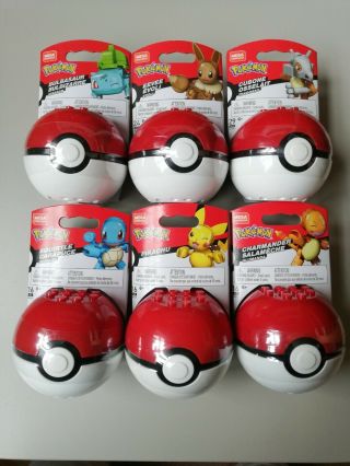 Pokemon Mega Construx Collectible Mini Figures,  Poke Ball Set Of 6