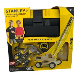 Stanley Jr Lifting Crane And Toolbox 6 Piece Tool Set Real Tools For Kids