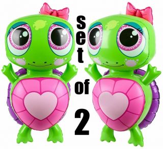 (set Of 2) 24 " Girl Turtle With Bow Inflatable - Inflate Up Toy Party Decoration
