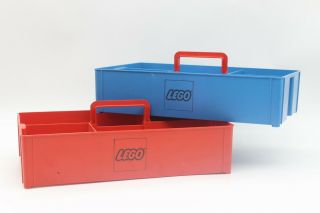 2x Lego Bausteine Sortierkasten Rot Und Blau Koffer Altes Spielzeug 70er Ba