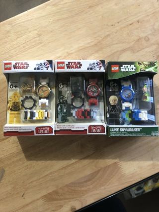 Lego Star Wars Kids’ Buildable Watch With Minifigure.  Set Of 3.  Darth,  C3po,  Luke