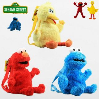 1pc Sesame Street Elmo Cookie Monster Big Bird Plush Backpack 18  Kid Bag Xmas