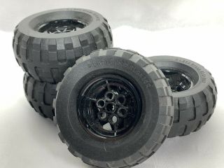 4 Lego 81.  6 X 38r Technic Wheels,  Black 6 Pin Hole Rims Tires 56908 45982 2506