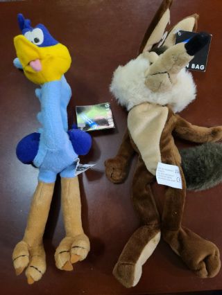 Warner Brothers Looney Tunes Wile E Coyote & Road Runner Plush Bean Bag 1998 Nwt