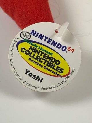 Red Yoshi 1997 Nintendo BD&A Bean Bag Plush Doll w/ Tag mario 64 collectible 2