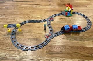 2004 Lego Duplo Motorized Train Engine 4281 W/ Car,  Station,  Switches & Tracks