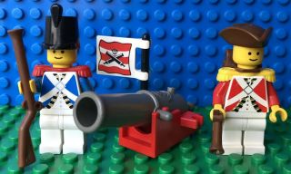 Vintage Lego Pirates Blue Red Coat Imperial Soldier Minifigures With Cannon Flag