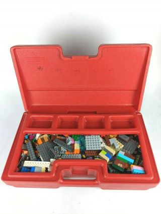 Vtg Red Plastic Lego Carrying Case Storage Box Full Of Lego Over 6lbs Of Blocks