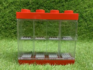 Complete Red Lego Small Minifigure Display Case With Clear Case Holds 8