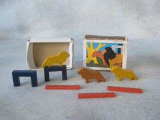 6 Vintage JURI Zoo Animals Miniature Matchbox wood W Germany Erzgebirge Blocks 2