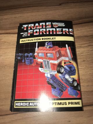 Optimus Prime Action Figure Instruction Booklet Only,  1984 G1 Transformers