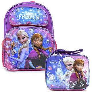 Disney Frozen Elsa Anna 16 " Large School Backpack Lunch Bag 2pc - Snowflake Purple