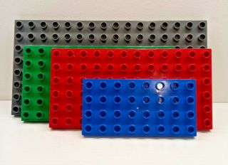 Lego Duplo Base Plates X 4 Grey 8 X 16,  Red And Green 6 X 12,  Blue 4 X 8