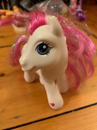My Little Pony 2002 Star Swirl White Body Two Tone Pink Glitter Hair Stars Heart 3