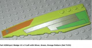 Lego Part 1x 42061px1 Lime Wedge 12 X 3 Left With Silver,  Green,  Orange 7133