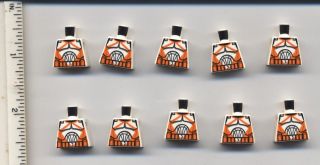 Star Wars Lego X 10 White Torso Sw Armor Clone Trooper With Orange Markings