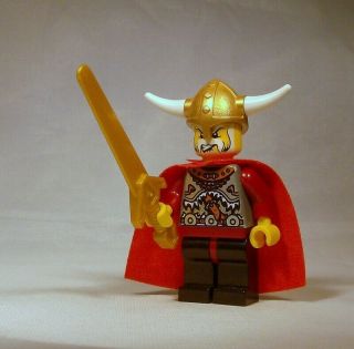 Lego Viking King Warrior Minifigure With Red Cape Helmet & Sword 7019