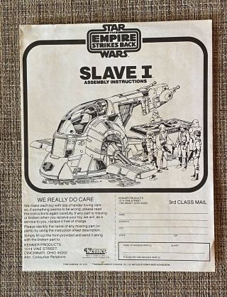 Vintage Star Wars Slave 1 Instructions Kenner 1981