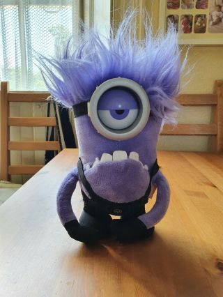 Large Talking Plush Evil Purple Minion With Light Up Eye Feature.  Pre - Owned