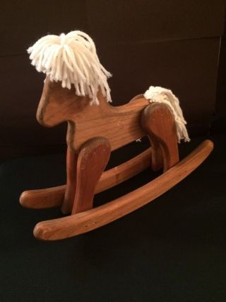 Vintage Rustic Handmade Solid Wood Small Rocking Horse Toy Decor Doll 12.  5 " Tall