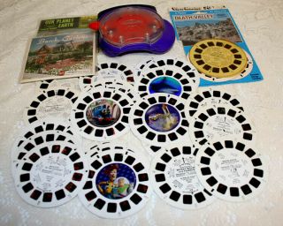 Vintage Viewmaster With 29 & Reels: Death Valley,  Earth,  Sharks,  Disney