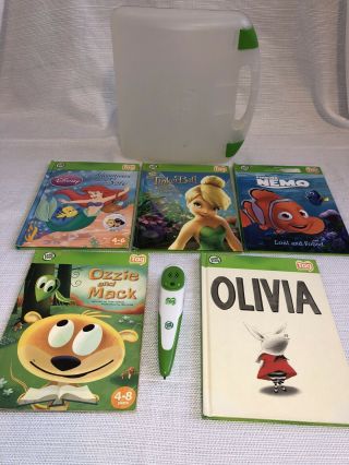 Leap Frog Tag System Reader Pen Case With 5 Books Reading,  Case Disney Olivia