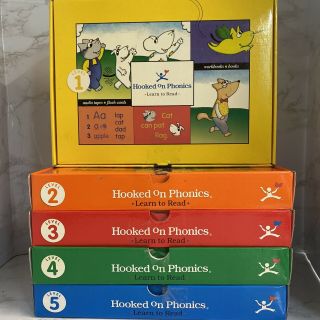 Hooked On Phonics Learn To Read Kits Level 1 - 5 Complete Set Cassettes & Books