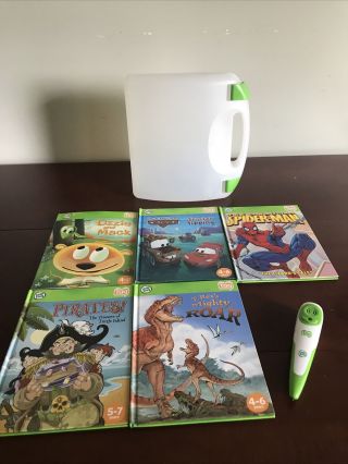 Leap Frog Tag System Reader Pen Tote Case 5 Books Boys Kids Cars Dinos Pirates
