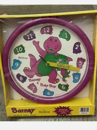 Barney Wall Clock Backyard Gang Teach Me Time With Baby Bop 10 " Purple Vtg 1993