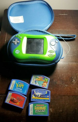 Leapfrog Leapster2 Learning System Green & Blue W/ 5 Games Cartridges Bundle