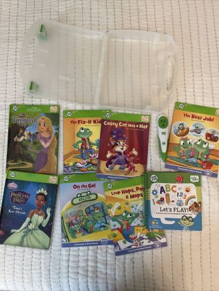 Leap Frog Tag System Reader Pen,  Tote Case And 8 Books