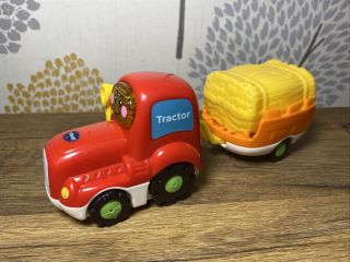 Vtech Baby Toot Toot Drivers Red Tractor & Trailer & Hay Bale Toy Lights Sounds