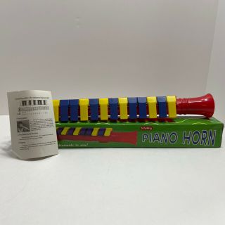 Piano Horn By Schylling Two Instruments In One - Red W/ Blue / Yellow Keys - Open