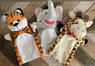 Melissa & Doug Safari Animal Hand Puppets Set (tiger,  Elephant,  Zebra)