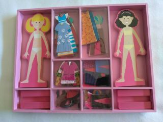 Melissa And Doug Abby And Emma Deluxe Magnetic Wooden Dress Up Dolls Play Set