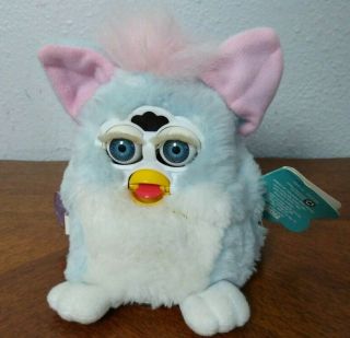 Vtg 1999 Furby Babies 70 940 Blue White Pink Ears Mohawk Tags Tiger Electronics