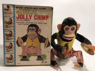 Inoperable Vintage Daishin Japan Musical Jolly Chimp Toy Monkey Hang Tag Box