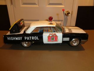 Ichiko Japan Tin Lithograph Battery Operated Buick Highway Patrol Car Police