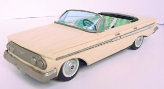 1961 Bandai Japan 11 " Tin Friction Chevrolet Impala Sport Convertible Cream