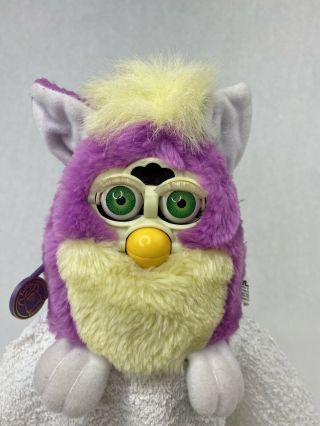 Vintage 1999 Furby Babies Purple Yellow & White Fur 70 - 940 Green Eyes